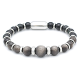 Silver and black obsidian bracelet with magnetic clasp – front view